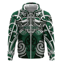 Personalised Maori Ngai Tahu Zip Hoodie Silver Fern Kowhaiwhai Art