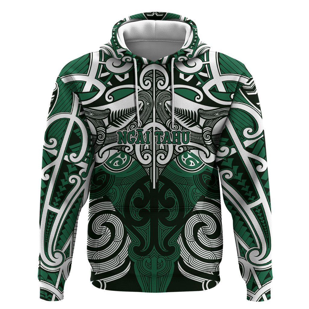 Personalised Maori Ngai Tahu Zip Hoodie Silver Fern Kowhaiwhai Art