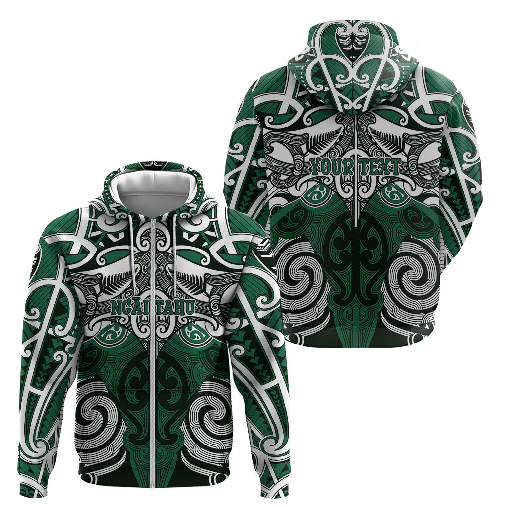 Personalised Maori Ngai Tahu Zip Hoodie Silver Fern Kowhaiwhai Art