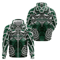 Personalised Maori Ngai Tahu Zip Hoodie Silver Fern Kowhaiwhai Art