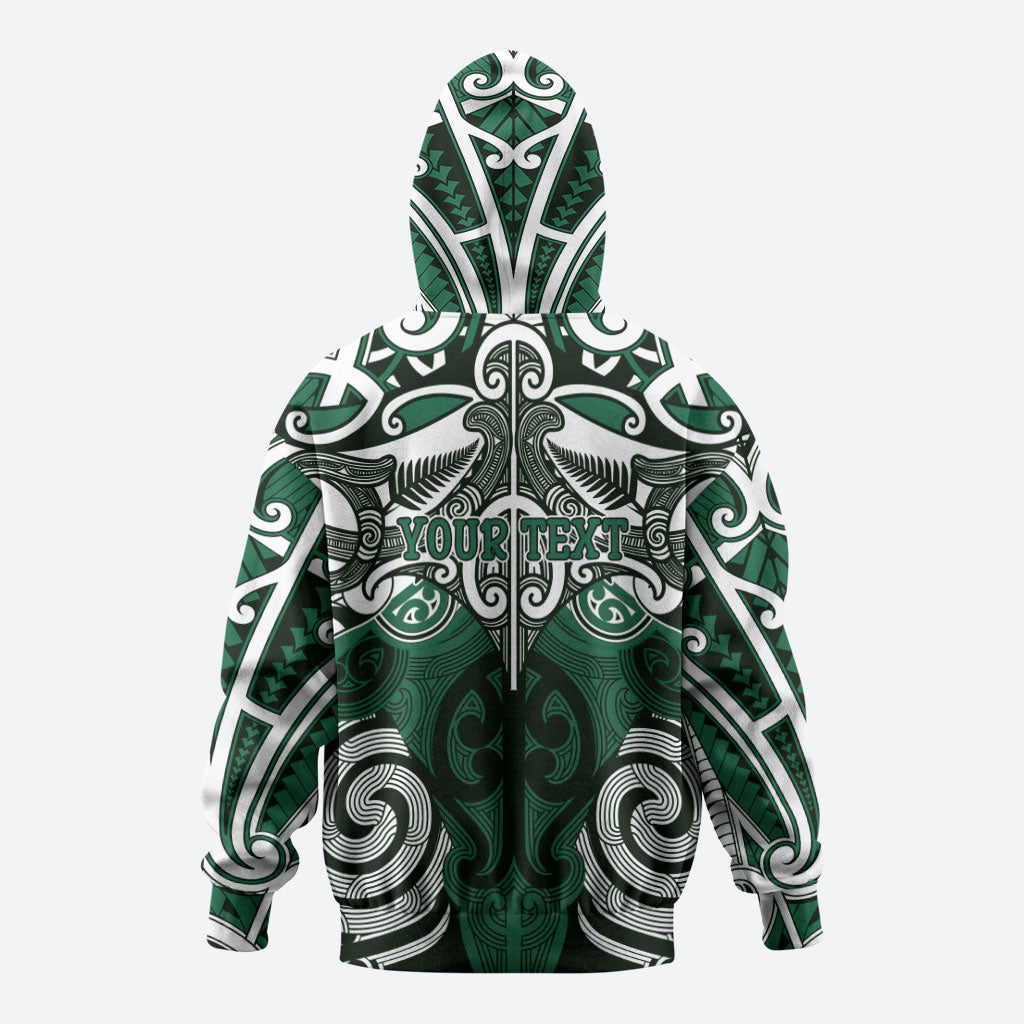 Personalised Maori Ngai Tahu Zip Hoodie Silver Fern Kowhaiwhai Art