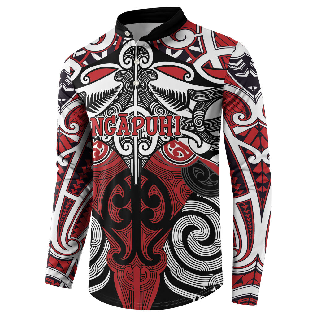 Personalised Maori Ngapuhi Button Sweatshirt Silver Fern Kowhaiwhai Art