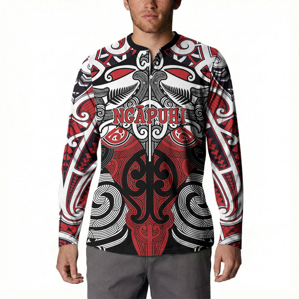 Personalised Maori Ngapuhi Button Sweatshirt Silver Fern Kowhaiwhai Art