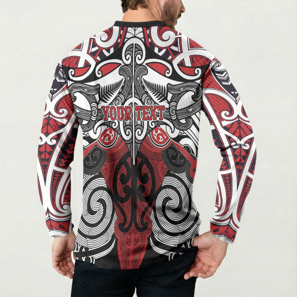Personalised Maori Ngapuhi Button Sweatshirt Silver Fern Kowhaiwhai Art