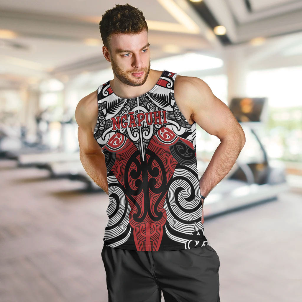 Personalised Maori Ngapuhi Men Tank Top Silver Fern Kowhaiwhai Art