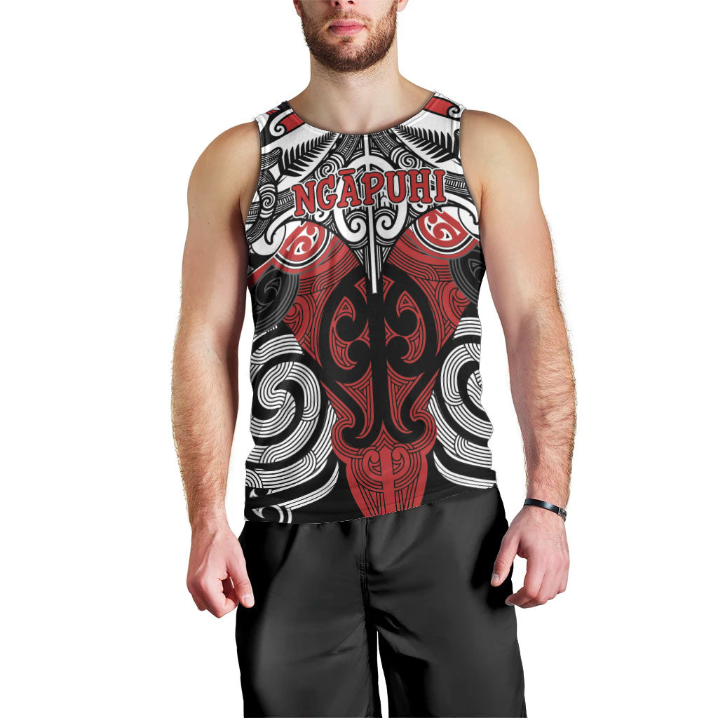 Personalised Maori Ngapuhi Men Tank Top Silver Fern Kowhaiwhai Art