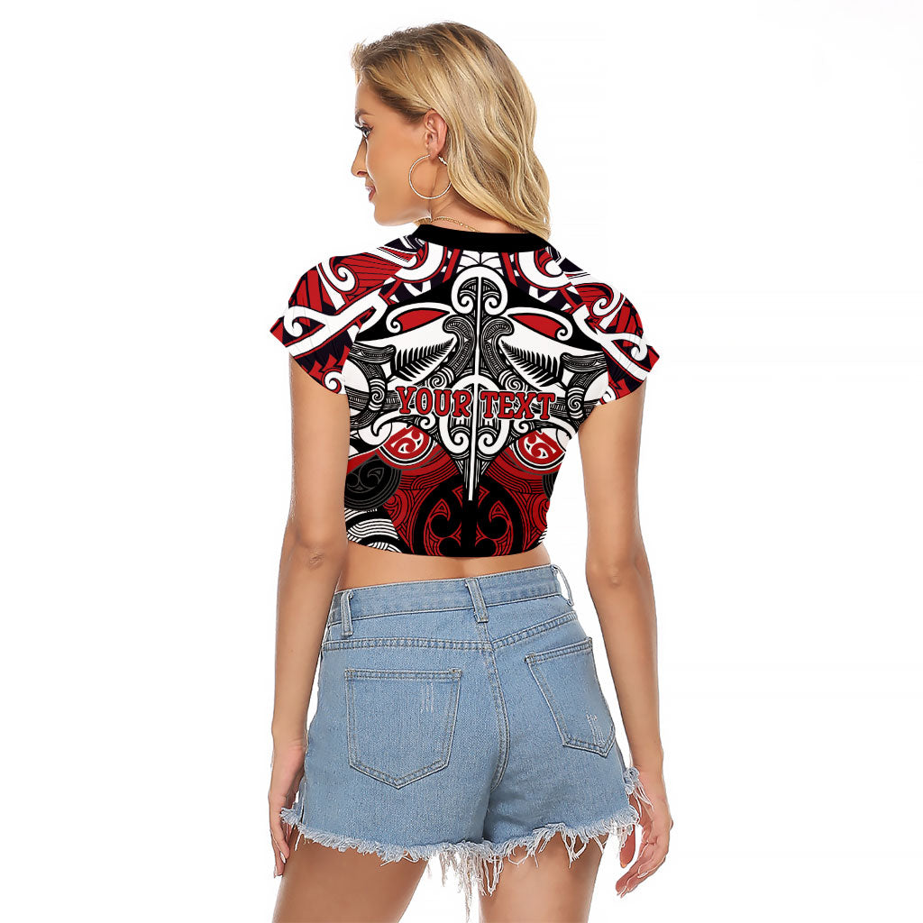 Personalised Maori Ngapuhi Raglan Cropped T Shirt Silver Fern Kowhaiwhai Art