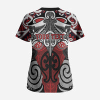 Personalised Maori Ngapuhi Scrub Top Silver Fern Kowhaiwhai Art