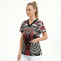 Personalised Maori Ngapuhi Scrub Top Silver Fern Kowhaiwhai Art