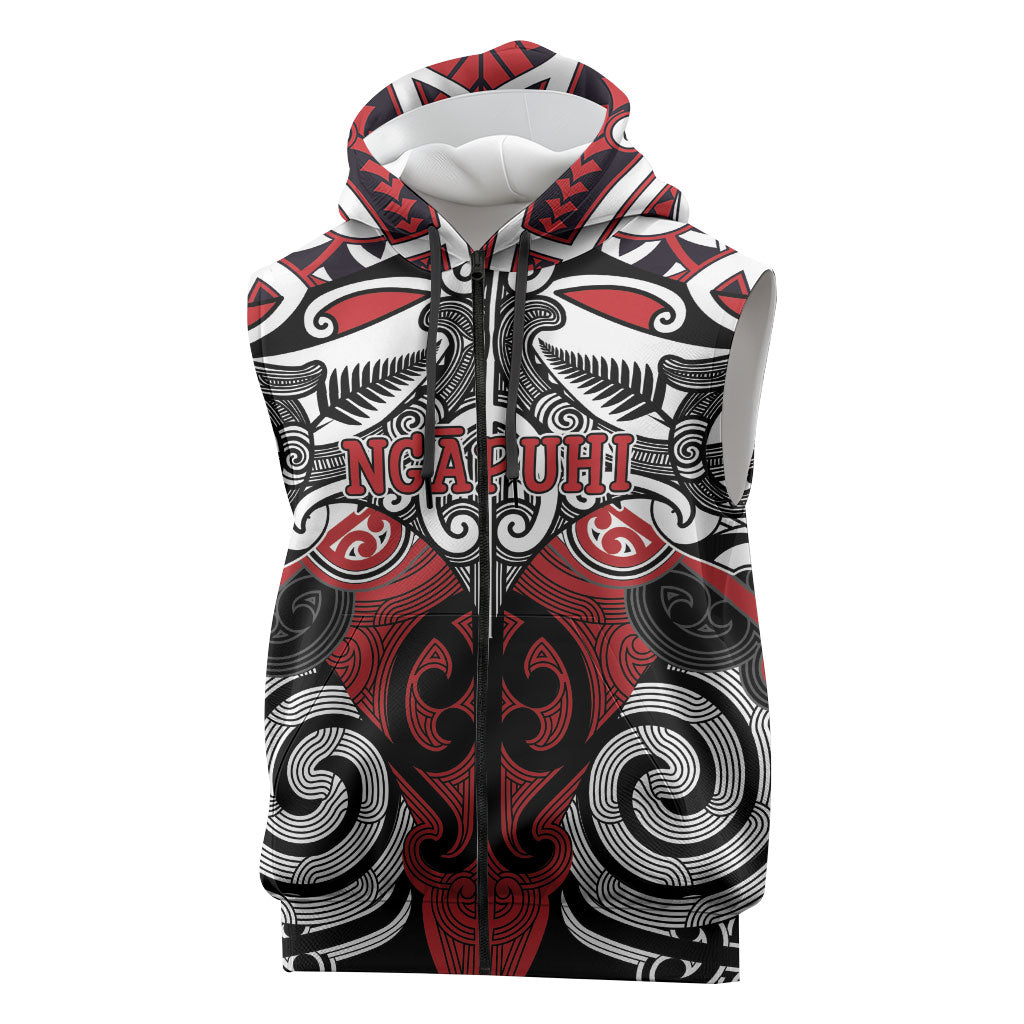 Personalised Maori Ngapuhi Sleeveless Zip Hoodie Silver Fern Kowhaiwhai Art