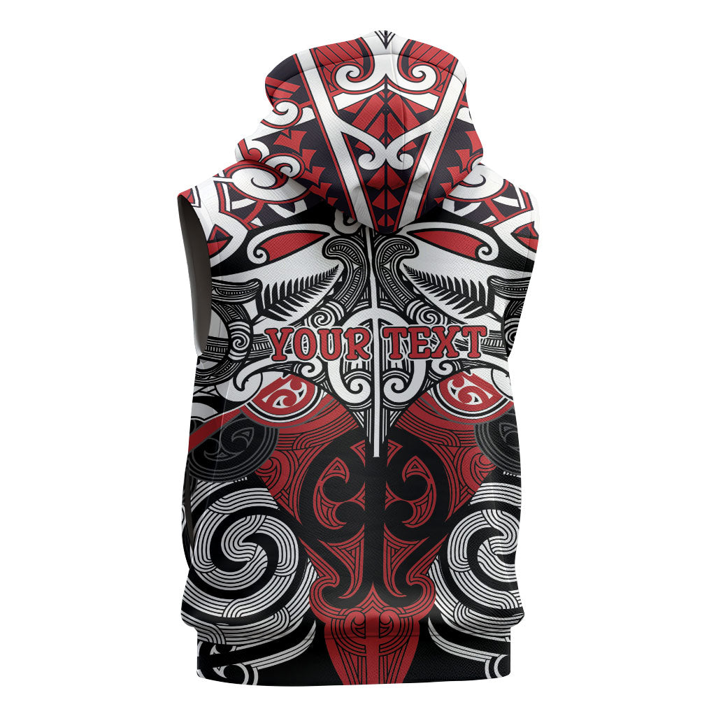 Personalised Maori Ngapuhi Sleeveless Zip Hoodie Silver Fern Kowhaiwhai Art