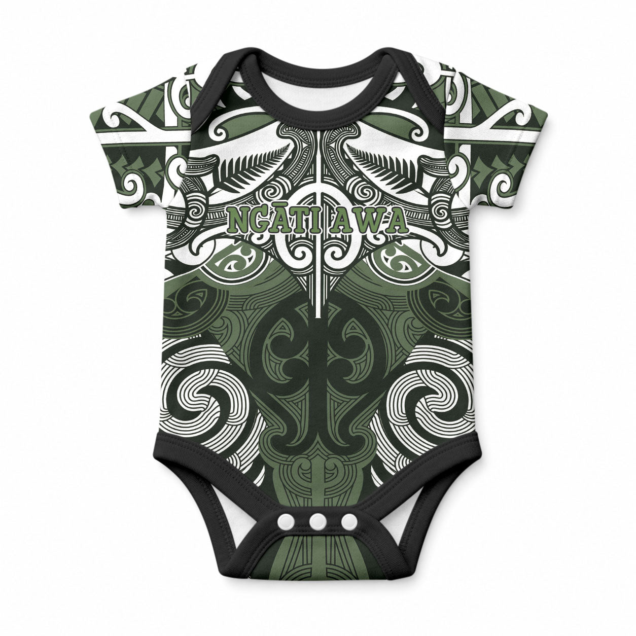 Personalised Maori Ngati Awa Baby Onesie Silver Fern Kowhaiwhai Art