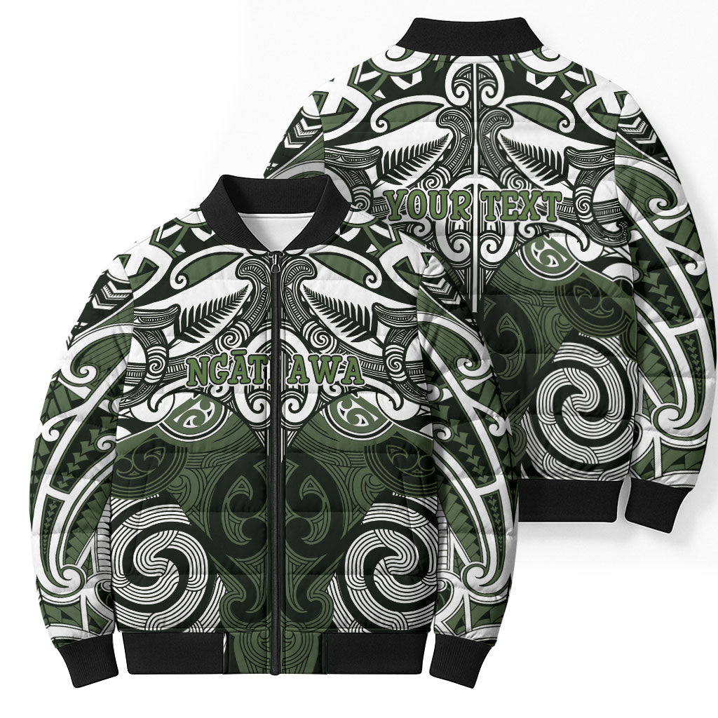 Personalised Maori Ngati Awa Bomber Puffer Jacket Silver Fern Kowhaiwhai Art