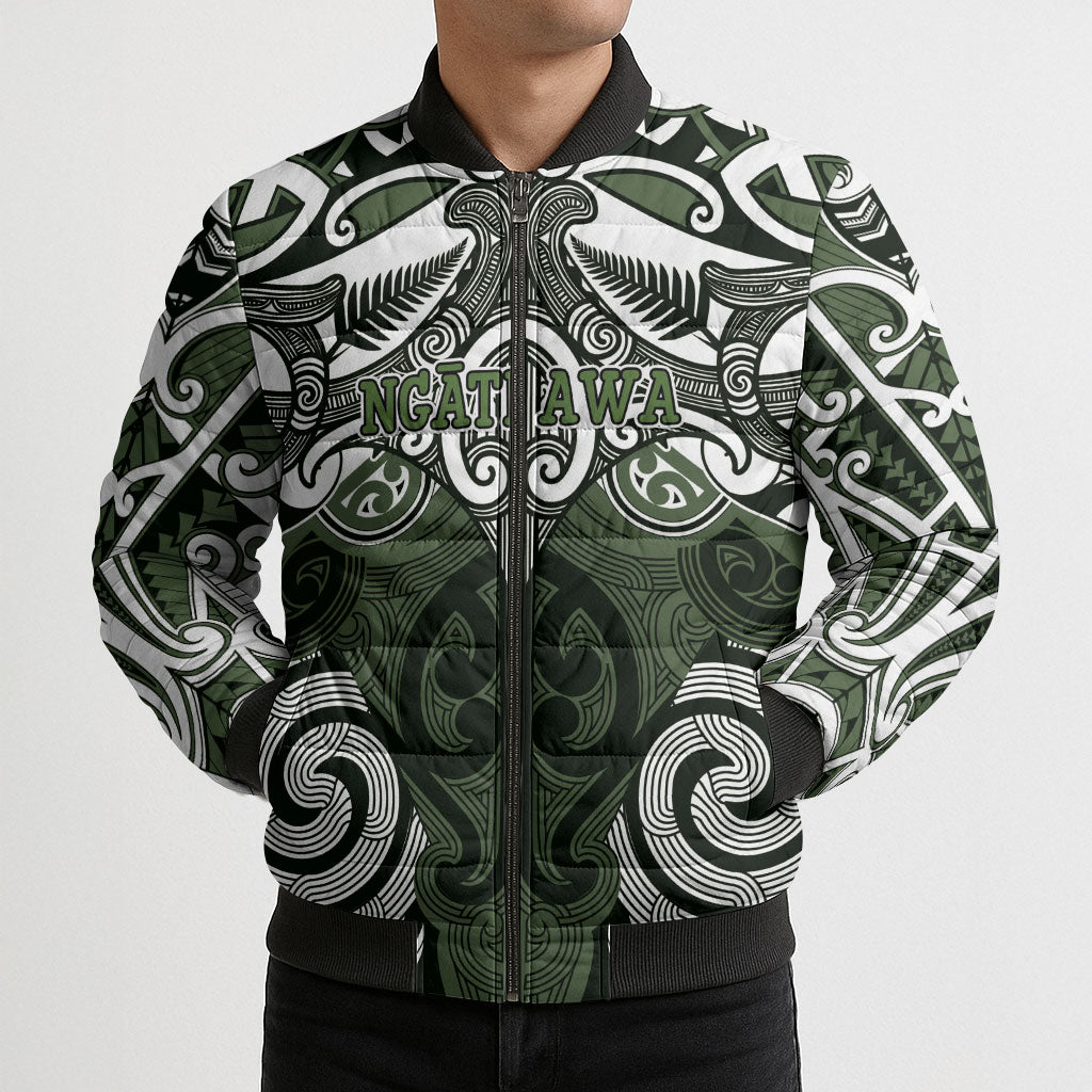 Personalised Maori Ngati Awa Bomber Puffer Jacket Silver Fern Kowhaiwhai Art