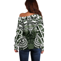 Personalised Maori Ngati Awa Off Shoulder Sweater Silver Fern Kowhaiwhai Art