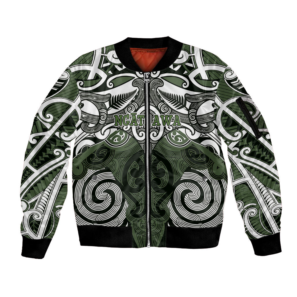 Personalised Maori Ngati Awa Sleeve Zip Bomber Jacket Silver Fern Kowhaiwhai Art
