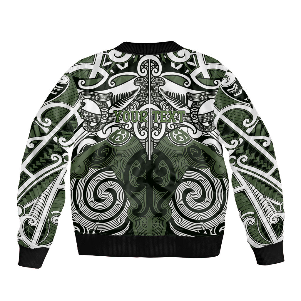 Personalised Maori Ngati Awa Sleeve Zip Bomber Jacket Silver Fern Kowhaiwhai Art