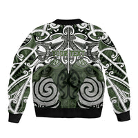 Personalised Maori Ngati Awa Sleeve Zip Bomber Jacket Silver Fern Kowhaiwhai Art