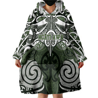 Personalised Maori Ngati Awa Wearable Blanket Hoodie Silver Fern Kowhaiwhai Art