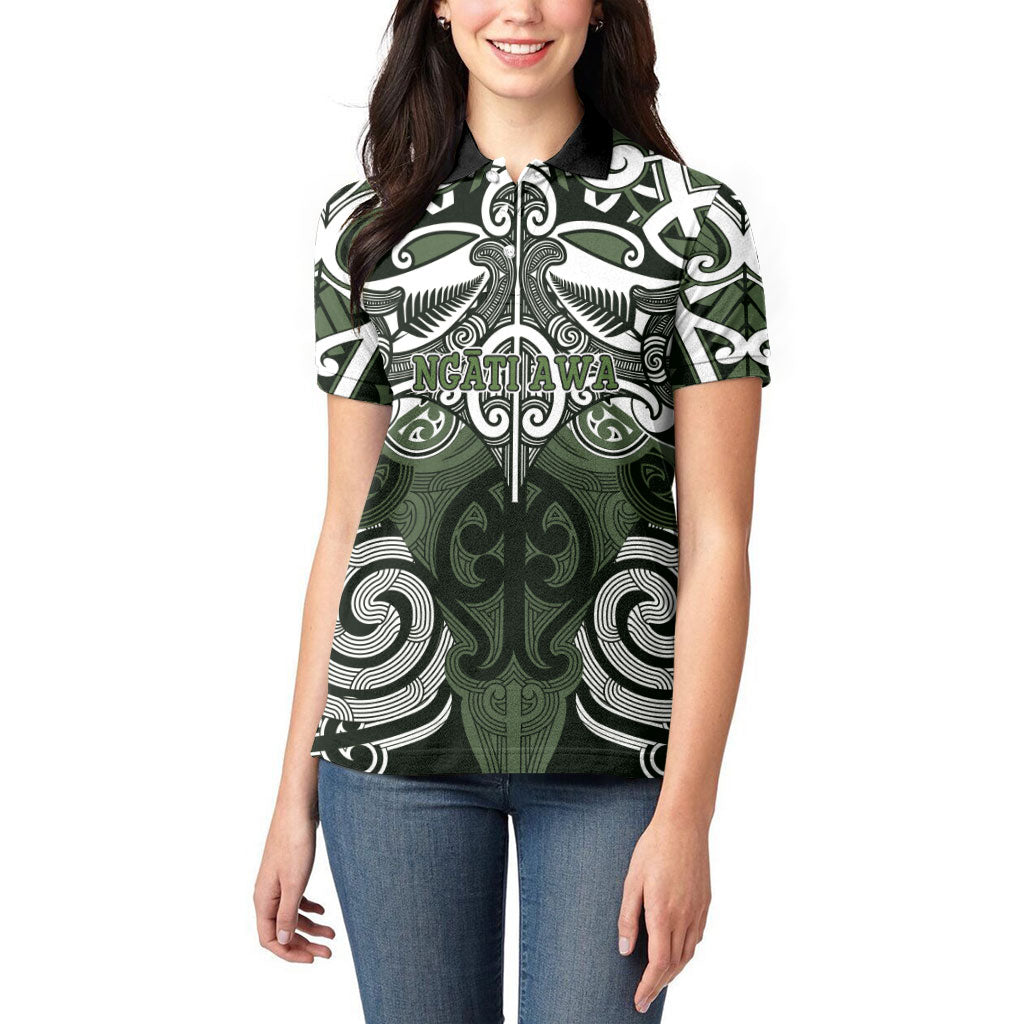 Personalised Maori Ngati Awa Women Polo Shirt Silver Fern Kowhaiwhai Art
