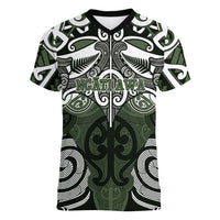 Personalised Maori Ngati Awa Women V-Neck T-Shirt Silver Fern Kowhaiwhai Art