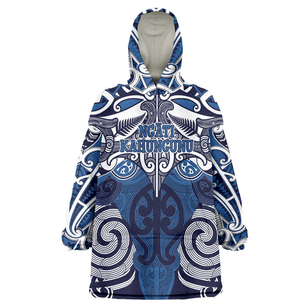 Personalised Maori Ngati Kahungunu Wearable Blanket Hoodie Silver Fern Kowhaiwhai Art