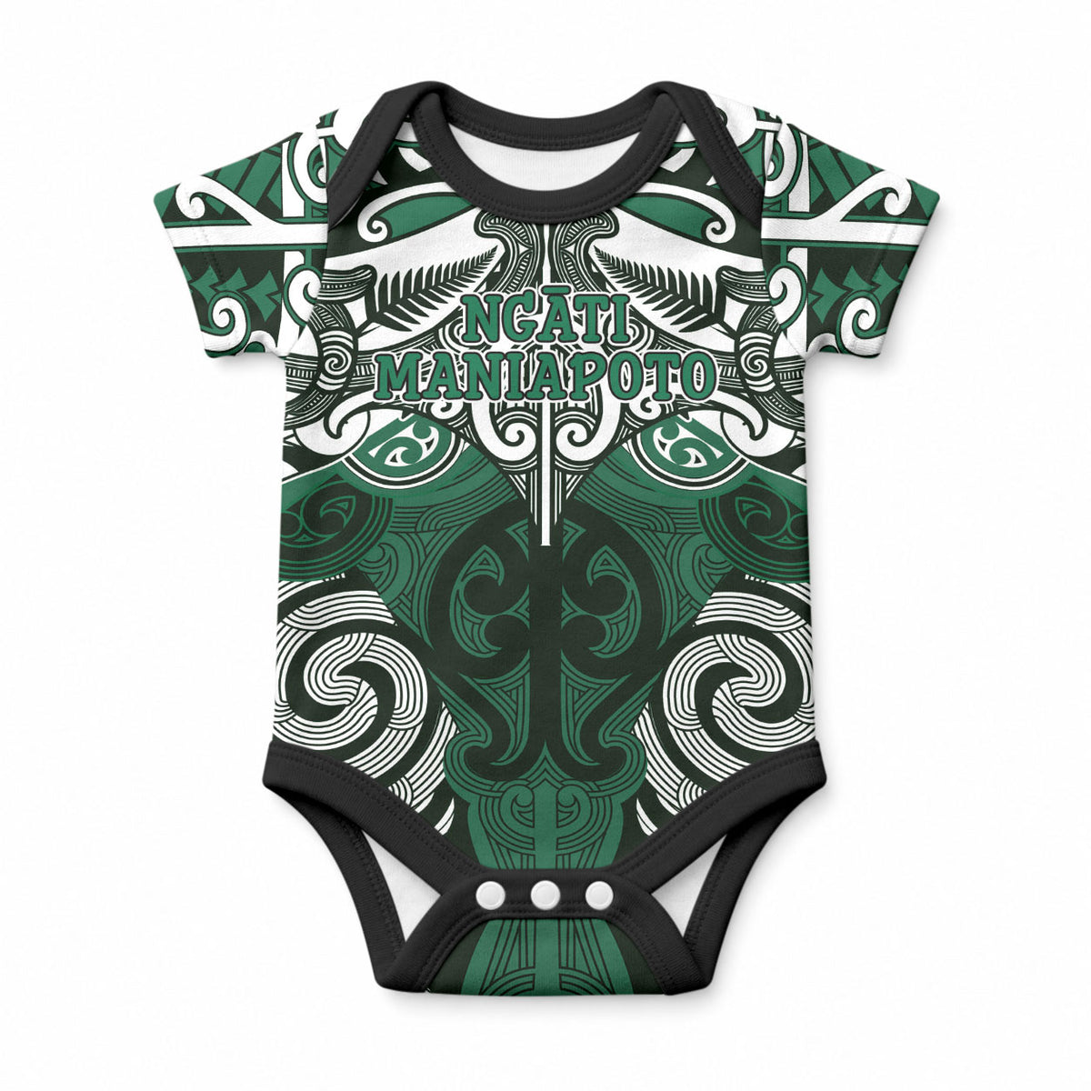 Personalised Maori Ngati Maniapoto Baby Onesie Silver Fern Kowhaiwhai Art