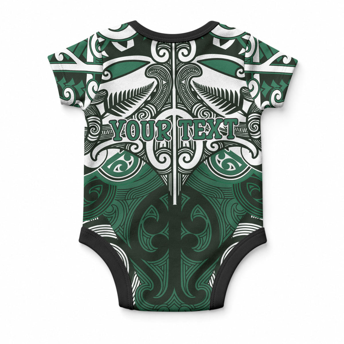 Personalised Maori Ngati Maniapoto Baby Onesie Silver Fern Kowhaiwhai Art