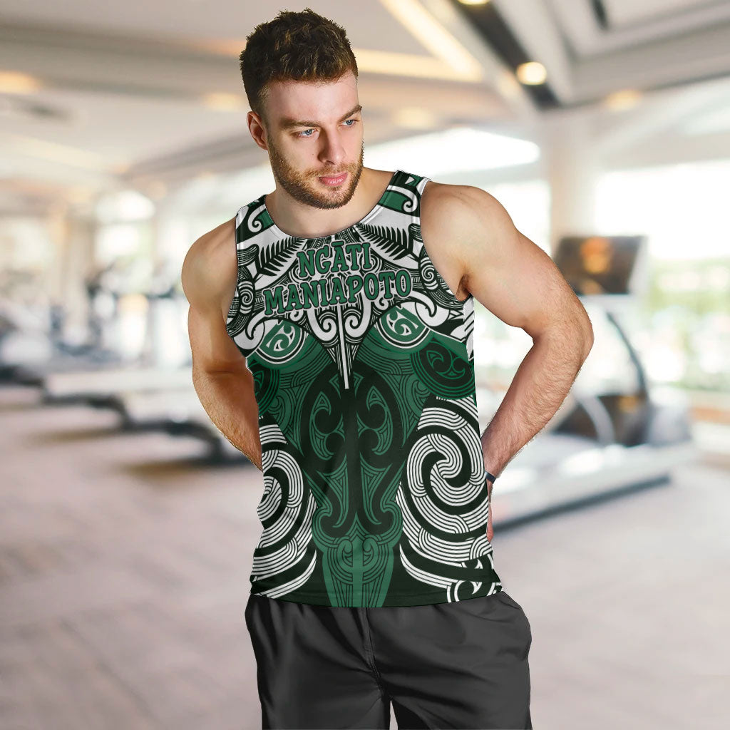 Personalised Maori Ngati Maniapoto Men Tank Top Silver Fern Kowhaiwhai Art LT01 Green - Polynesian Pride