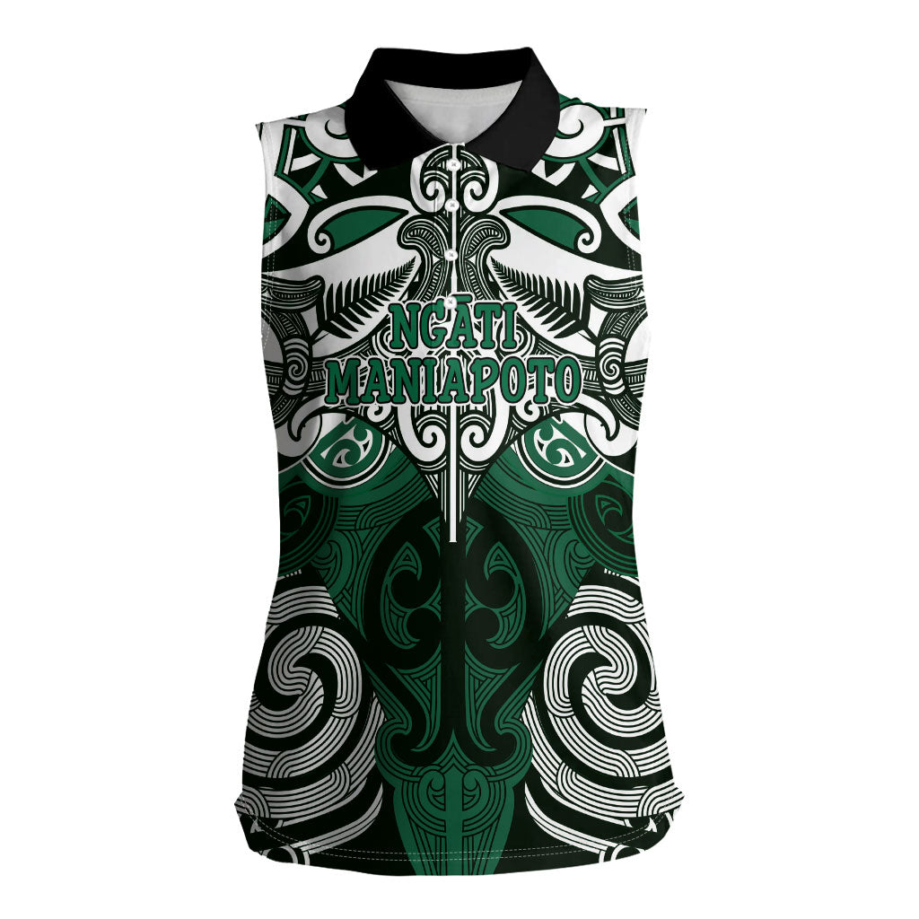 Personalised Maori Ngati Maniapoto Women Sleeveless Polo Shirt Silver Fern Kowhaiwhai Art