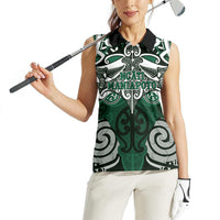 Personalised Maori Ngati Maniapoto Women Sleeveless Polo Shirt Silver Fern Kowhaiwhai Art