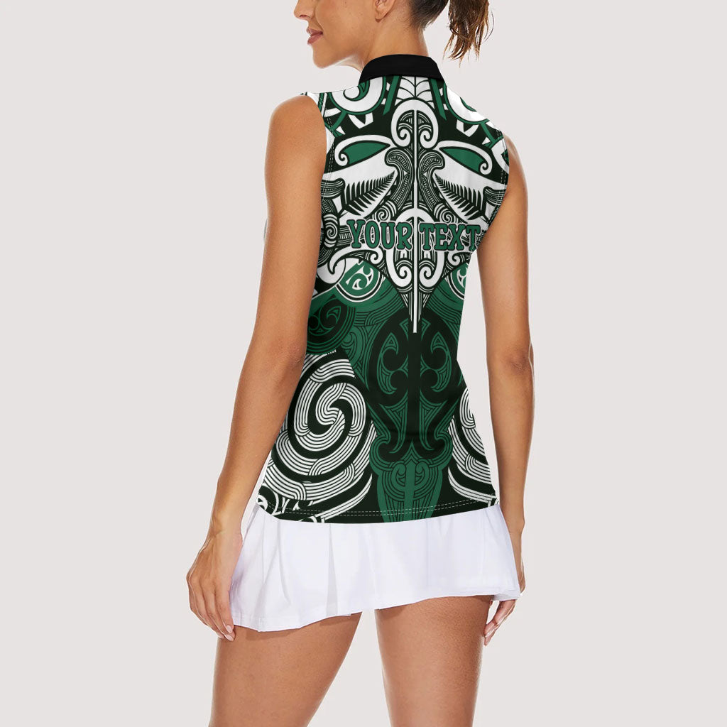 Personalised Maori Ngati Maniapoto Women Sleeveless Polo Shirt Silver Fern Kowhaiwhai Art