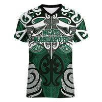 Personalised Maori Ngati Maniapoto Women V-Neck T-Shirt Silver Fern Kowhaiwhai Art