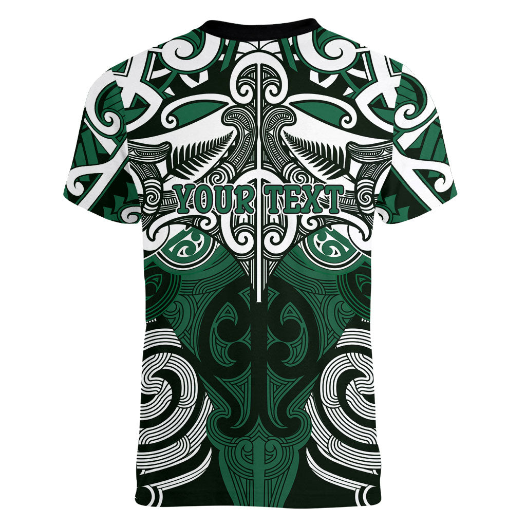 Personalised Maori Ngati Maniapoto Women V-Neck T-Shirt Silver Fern Kowhaiwhai Art