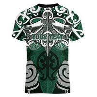 Personalised Maori Ngati Maniapoto Women V-Neck T-Shirt Silver Fern Kowhaiwhai Art