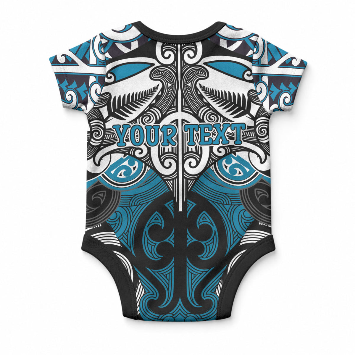 Personalised Maori Ngati Porou Baby Onesie Silver Fern Kowhaiwhai Art