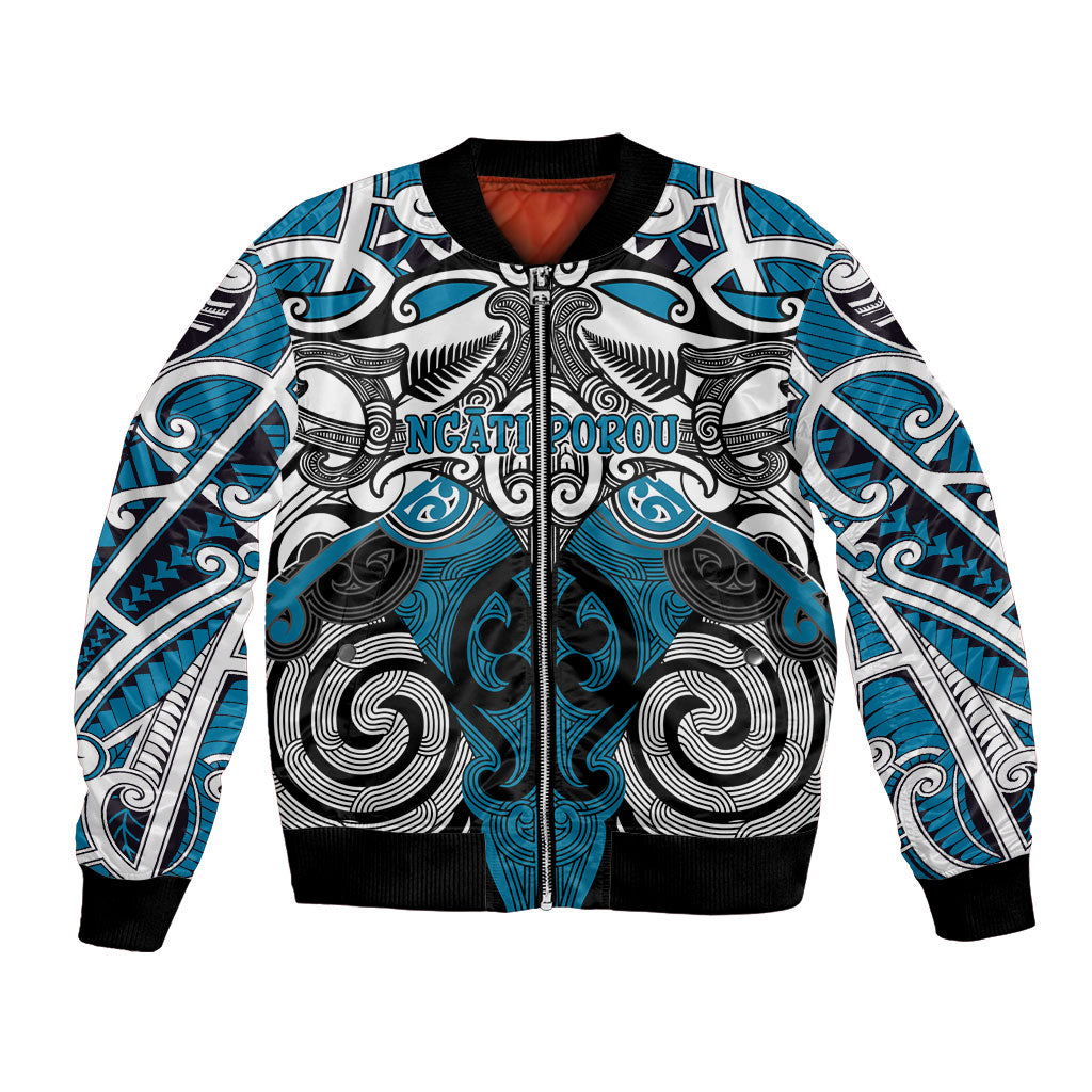 Personalised Maori Ngati Porou Bomber Jacket Silver Fern Kowhaiwhai Art