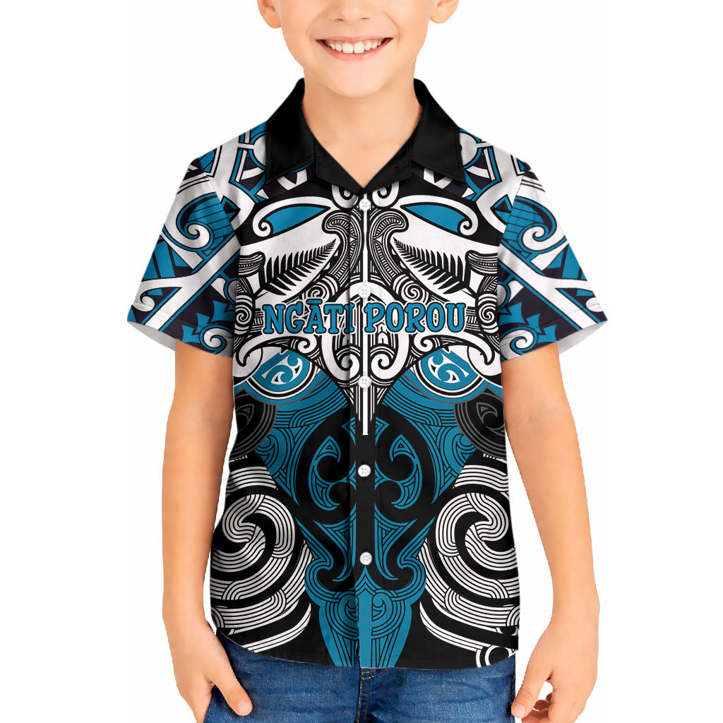 Personalised Maori Ngati Porou Kid Hawaiian Shirt Silver Fern Kowhaiwhai Art LT01 Kid Blue - Polynesian Pride