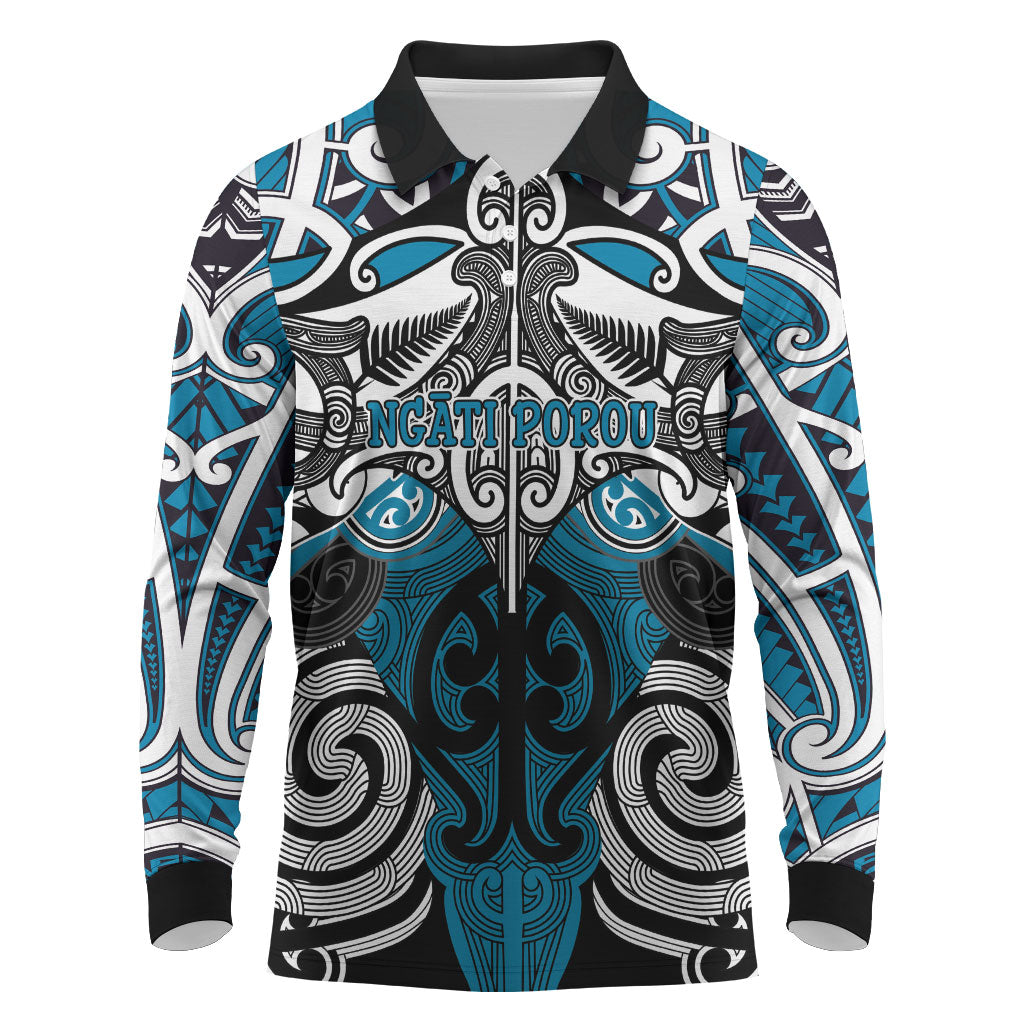 Personalised Maori Ngati Porou Long Sleeve Polo Shirt Silver Fern Kowhaiwhai Art