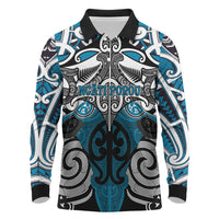 Personalised Maori Ngati Porou Long Sleeve Polo Shirt Silver Fern Kowhaiwhai Art