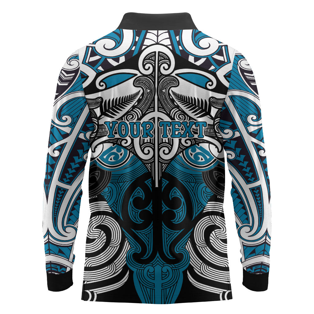 Personalised Maori Ngati Porou Long Sleeve Polo Shirt Silver Fern Kowhaiwhai Art