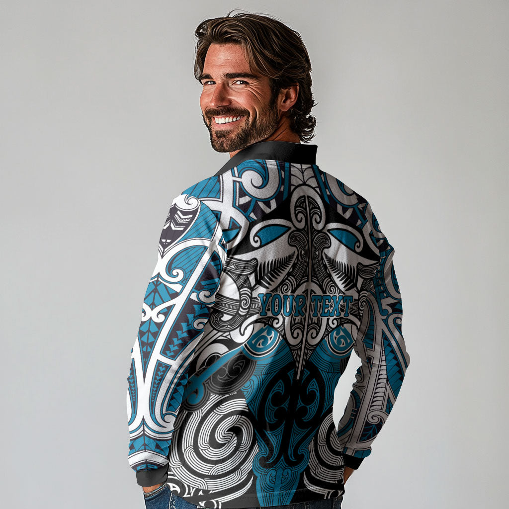 Personalised Maori Ngati Porou Long Sleeve Polo Shirt Silver Fern Kowhaiwhai Art