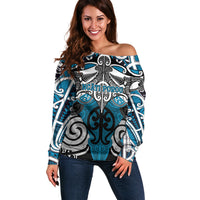 Personalised Maori Ngati Porou Off Shoulder Sweater Silver Fern Kowhaiwhai Art