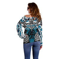 Personalised Maori Ngati Porou Off Shoulder Sweater Silver Fern Kowhaiwhai Art
