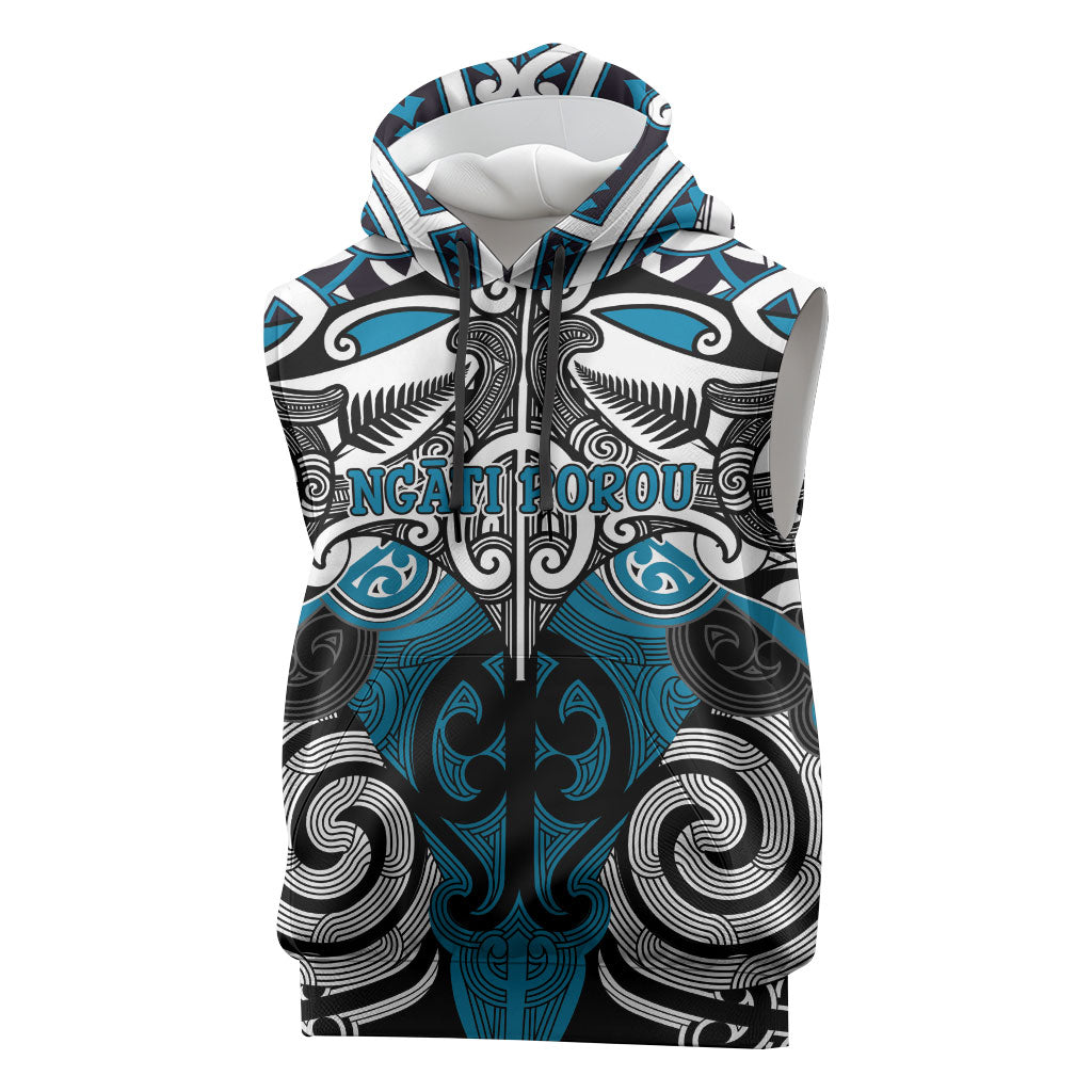 Personalised Maori Ngati Porou Sleeveless Hoodie Silver Fern Kowhaiwhai Art