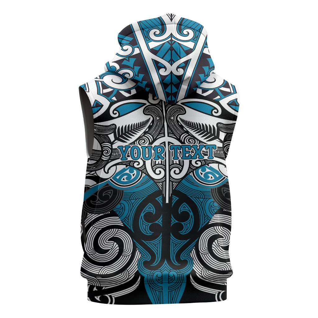 Personalised Maori Ngati Porou Sleeveless Hoodie Silver Fern Kowhaiwhai Art