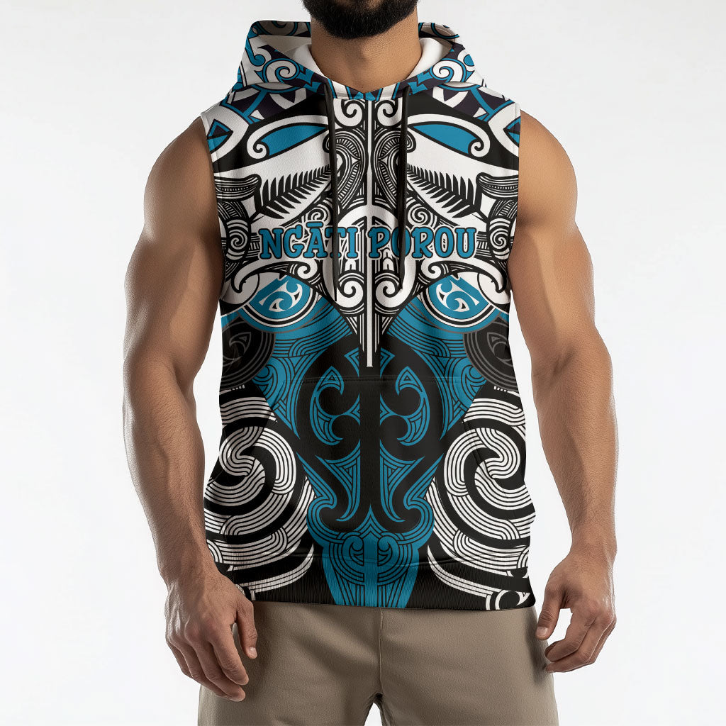 Personalised Maori Ngati Porou Sleeveless Hoodie Silver Fern Kowhaiwhai Art