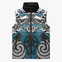 Personalised Maori Ngati Porou Sleeveless Puffer Jacket Silver Fern Kowhaiwhai Art