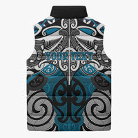 Personalised Maori Ngati Porou Sleeveless Puffer Jacket Silver Fern Kowhaiwhai Art
