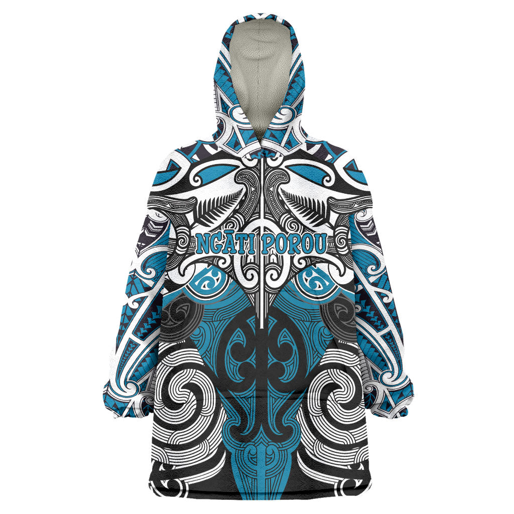 Personalised Maori Ngati Porou Wearable Blanket Hoodie Silver Fern Kowhaiwhai Art LT01 One Size Blue - Polynesian Pride
